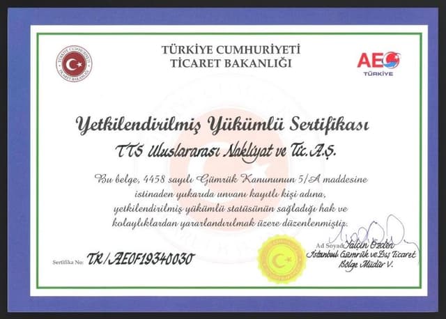 YYS (Authorized Operator Certificate)